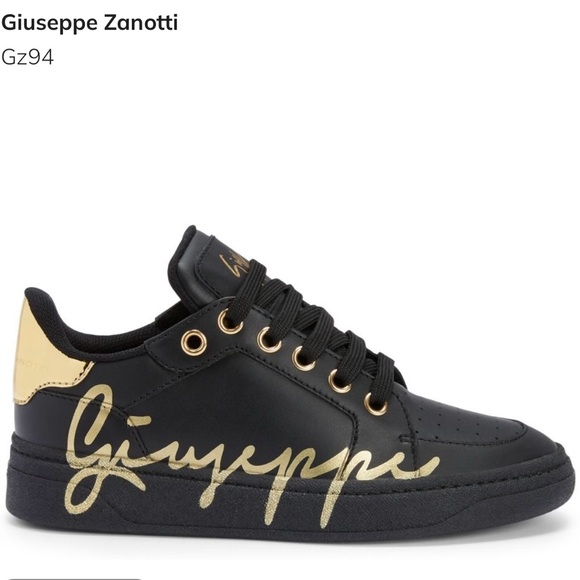NWB Giuseppe Zanotti Black Sneakers with Gold Signature, US Size 8 - Picture 1 of 10